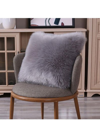 Buy Plush Sofa Cushion wool Dark Grey 50 x 50cm in Saudi Arabia