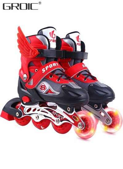 اشتري Adjustable Toddler Kids Roller Skates with Light Up Wheels，Professional Inline Skating Shoes, 8 Lighting Wheel Comfort Skate Shoes,Kids Roller Skates في الامارات