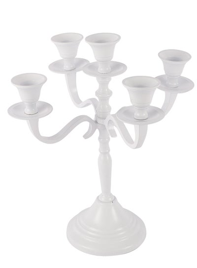 Buy VOIDROP Five Arm Candelabra 10 inch Tall White Taper Candle Holders, Candle Stands Candlesticks for Home Decor Wedding Parties Dinning Table Centerpiece Thick Candles (White) in UAE