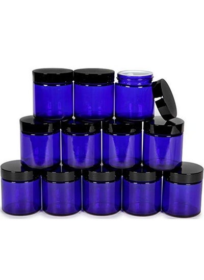 اشتري 12 Cobalt Blue 4 Oz Round Glass Jars With Inner Liners And Black Lids في الامارات