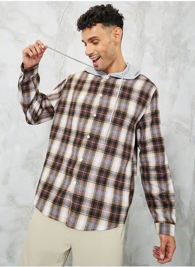 اشتري Checked Oversized Hooded Shirt في السعودية