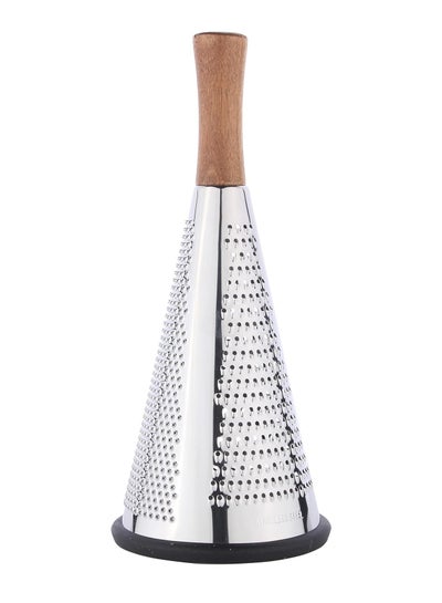 Buy Stainless Steel Triple Grater for Vegetables and Cheese, Conical Grater with 3 Grating Wooden Handle and Non-Slip Rubber Base Multifunctional Grater in Egypt