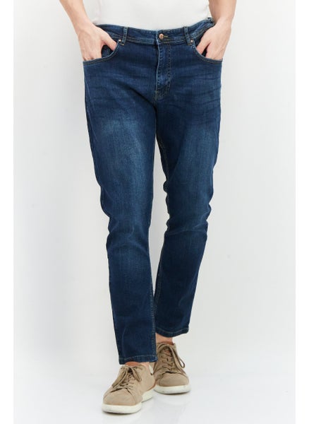 اشتري Men Tapered Fit Washed Fit Denim Jeans, Blue في الامارات