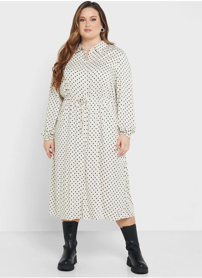 Buy Polka Dot Print Shirt Dress in UAE