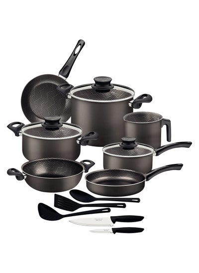 Buy Paris 15 Pieces Lead Colored Aluminum Cookware Set with Interior and Exterior Starflon Max PFOA Free Nonstick Coating in UAE