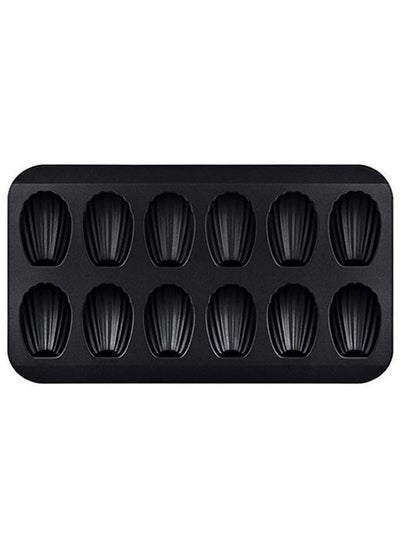 اشتري Nonstick Madeleine Pan, 12 Cavity Shell Shape Carbon Steel Baking Cake Mold Pan Oven Baking-Black في السعودية