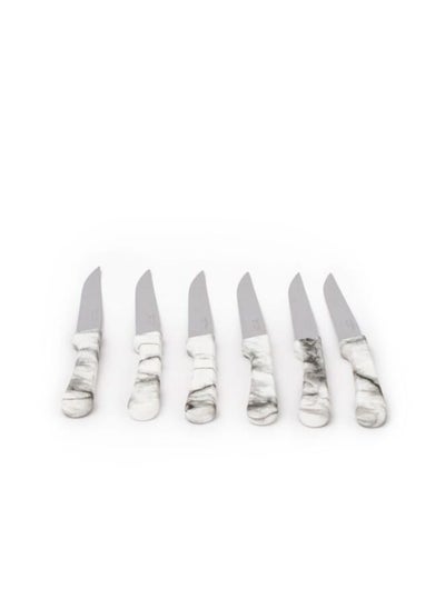 Buy A Set Of Serrated Knives With A White Marble Handle 6 Pieces in Saudi Arabia