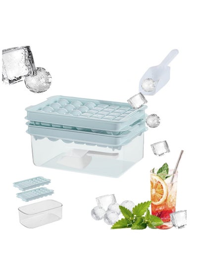 Buy Ice Cube Tray with Lid and Bin for Freezer,Round and square ice cube molds for Freezer, ice tray with Container Ice Cube Tray Making 66PCS Sphere Ice Chilling Cocktail Whiskey Tea Coffee Wearing spoon in Saudi Arabia