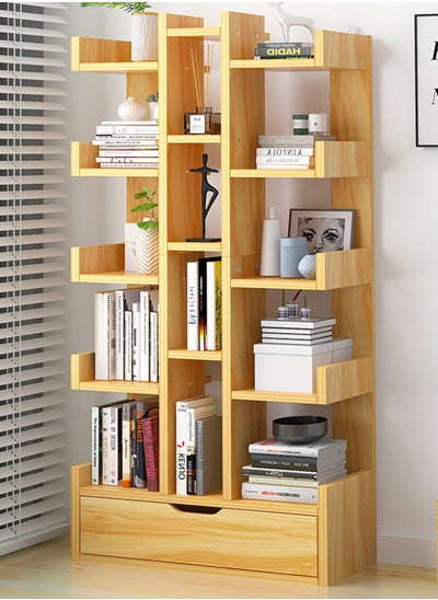 اشتري Tree-Shaped Bookshelf with 15 Storage Shelves and Drawer Wood Bookcase Creative Bookshelves 51*18*142cm Book Storage Shelves for Home Office Living Room Bedroom Book Display (Wood Color) في السعودية