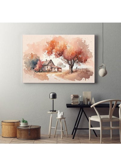 Buy Autumn landscape with watercolor illustration house autumn tree in Egypt