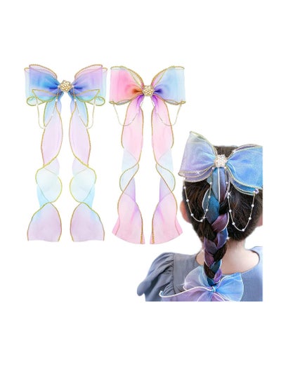 Buy 2 Pcs Colorful Ribbon Hair Bows for Girls, Bows Hair Barrettes, Kids Hair Accessories in UAE
