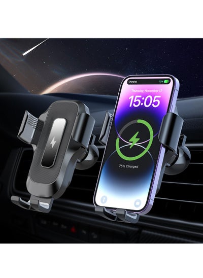 Buy Wireless Car Charger, 15W Fast Charging Automatic Clamping Car Phone Holder Wireless Charger, Mount Automatic Sensor Car Charger Vent for iPhone14/13/12/11, for Samsung Galaxy S23/S22/S21/S20 in UAE