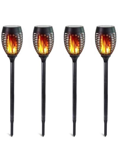 اشتري 4-Piece Solar Powered Flame Lamp Torch Light Set Black في السعودية