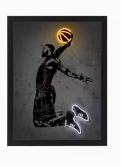 Buy Lebron James Neon Wall Decor Poster With Frame Multicolour in Saudi Arabia