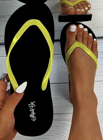 Buy Plain Black Medical Slippers For Women With A yellow Strap in Egypt