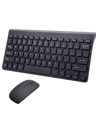 اشتري Wireless Keyboard and Mouse Combo 2.4G Portable Mini External Small Keyboard Mouse Set Slim Compact for Windows Laptop Notebook PC Computer Desktop Black في الامارات