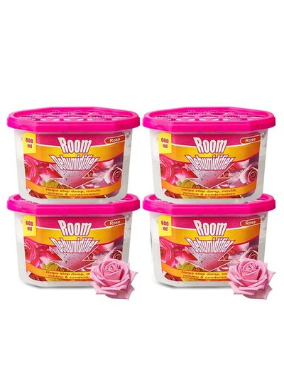 Buy 4-Pcs Moisture Absorbers 600ml, Dehumidifiers to Control Excess Moisture for Basements, Closets, Bathrooms, Laundry Rooms, Kitchen & Study,Moisture Absorbers Odor Eliminator（Rose fragrance） in UAE