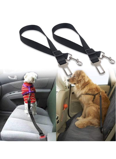 اشتري Premium Car Seat Belt for Dogs Cats Pets, Adjustable Safety Heavy Duty Elastic Lead Harness for Cars with Elastic Nylon Bungee Buffer Adjustable Dog Safety Belt for Car Dog Seat Belt (Black) في الامارات