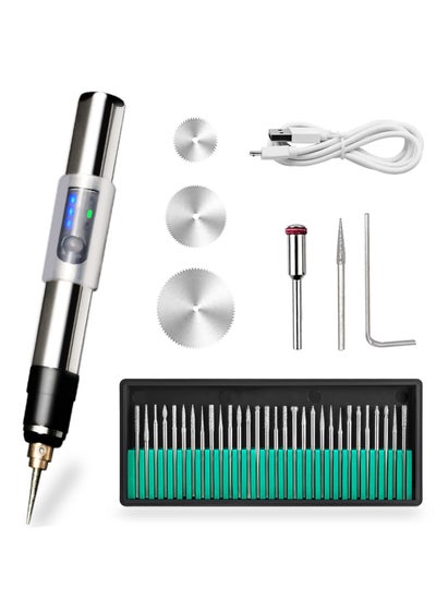 اشتري USB Rechargeable Engraving Pen With Type-C Interface, Portable Electric Engraver Etching Cordless Pen Rotary Tool for Jewelry Glass Wood Stone Metal Plastic في الامارات