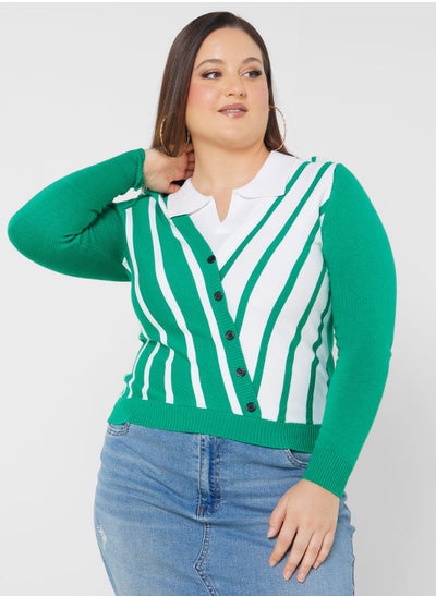 Buy Polo Neck Colorblock Stripe Sweater in Saudi Arabia