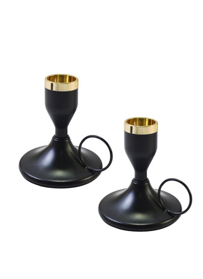 Buy Wrought Iron Taper Candle Holder, Set of 2 Candlestick Holders for Taper Candle, Retro Metal Taper Candle Holders Single Head Chamberstick Holder for Wedding, Party, Ceremony (Gold Edge) in UAE