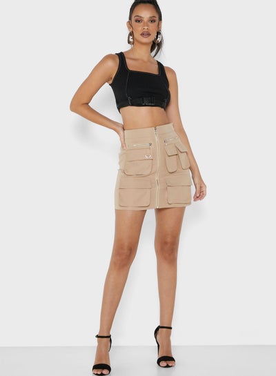 Buy Front Zip Pocket Detail Mini Skirt in Saudi Arabia