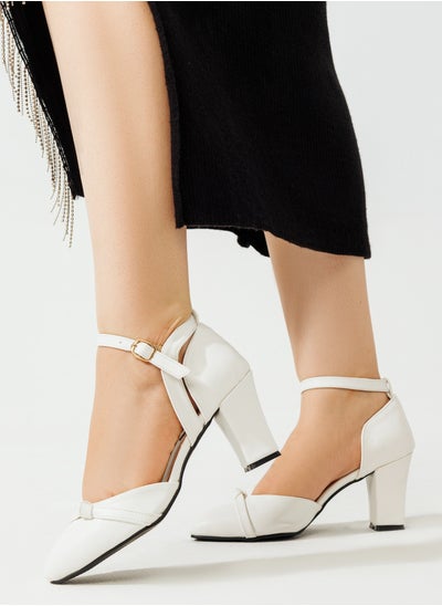 Buy Shoes Heels Leather With Buckle F-13 - White in Egypt