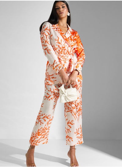 Buy Floral Print Surplice Tie Detail Pant Set in UAE