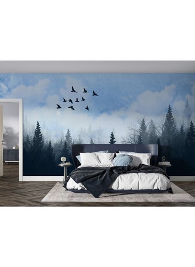 اشتري Watercolour Tree Landscape Fabric Wallpaper Covers An Area ​​Up To 4.2Mx3M With Adhesive And Smoothing Tool في مصر