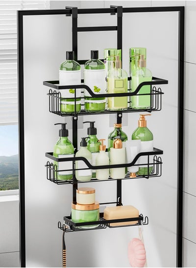 Buy Shower Caddy Hanging Over The Door, 3 Tier Shower Organizer Hanging with Soap Holder, Rustproof Shower Shelves with Hooks for Bathroom, No Drilling, Black in Saudi Arabia