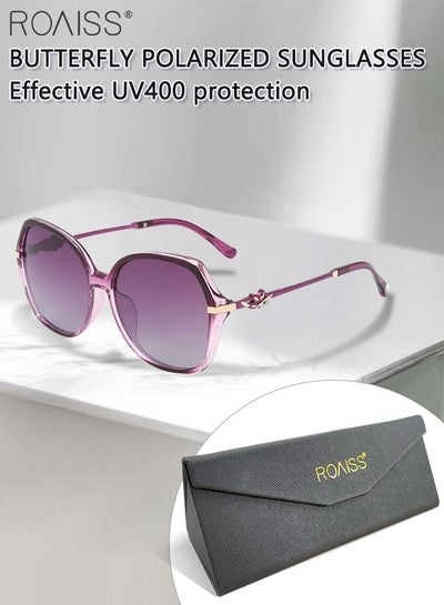 Buy Women's Butterfly Polarized Sunglasses UV400 Protection Sun Glasses with Purple PC Frame Decorated with Flower Pattern Fashion Anti-glare Sunglasses for Women 56mm in Saudi Arabia