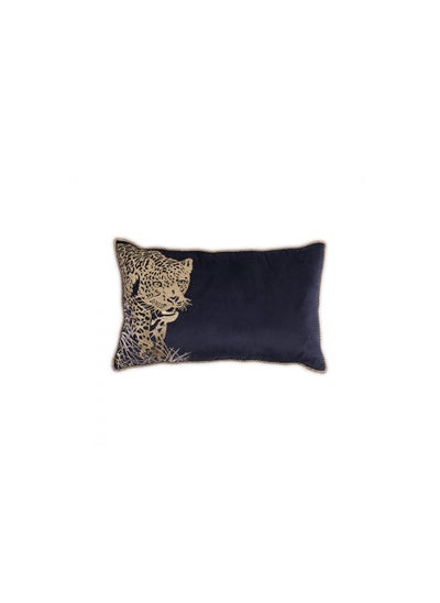 Buy Leopard Emroidered Velvet Filled Cushion 30x50cm - Black in UAE