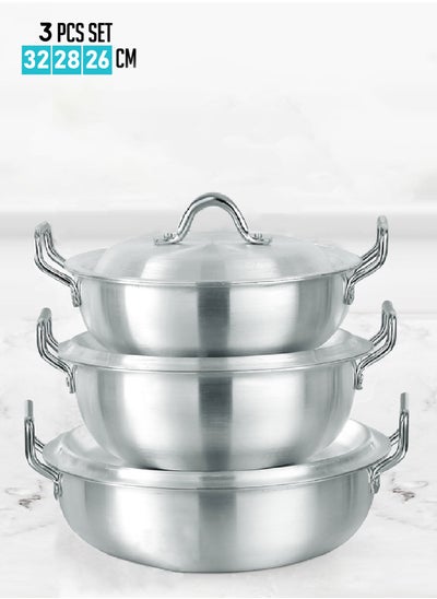 Buy Aluminum Pots Set Consisting of 3 Pots With Two Handles Size 26 / 28 / 32 cm in Saudi Arabia