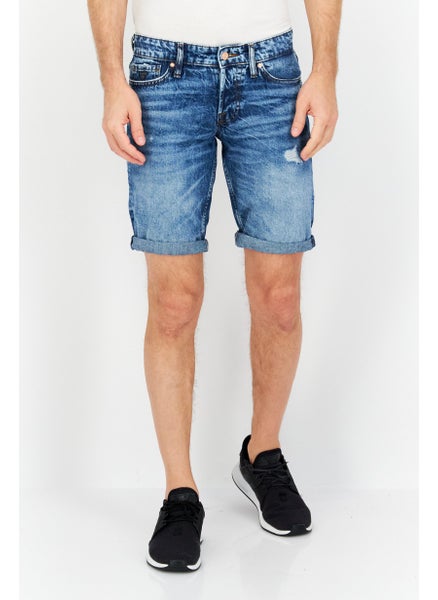 Buy Men Ripped Denim Short, Wash Blue in UAE