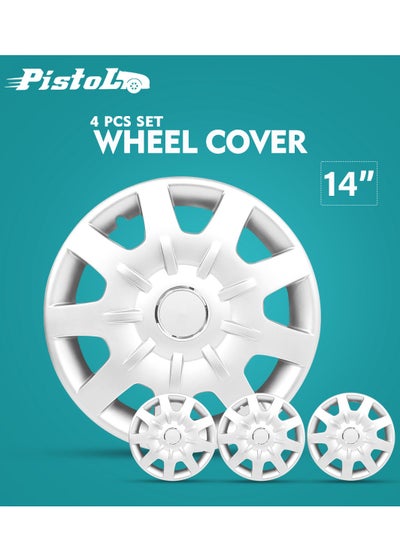 Buy Wheel Cover Kit PISTOL 14 Inch Hubcaps Set of 4PC Automotive Wheel Cap with Universal Fit - Pistol Silver Colour High Quality in Saudi Arabia