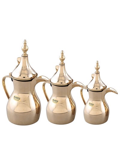 Buy Majestic Golden Arabic Coffee Pot Set – 3-Piece Dallah Set (400 ml, 480 ml, 540 ml) – Luxurious Traditional Design, Perfect for Arabic Coffee and Tea Serving in UAE