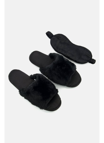 Buy Women Fuax Fur Slip On Slipper, Black in Saudi Arabia