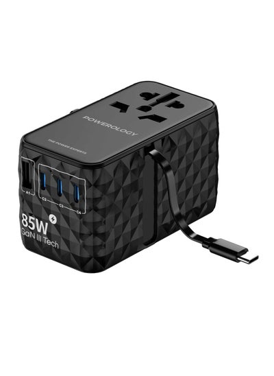 Buy Universal Adapter 85W X3 Type C port and X 1 USB A 15W port with Attached type C cable - Black in UAE