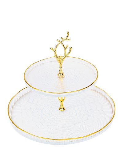 اشتري ELENOR Capira 2 Tier Plate Serving Set Transparent with Gold Rim 21cm - 33cm في الامارات