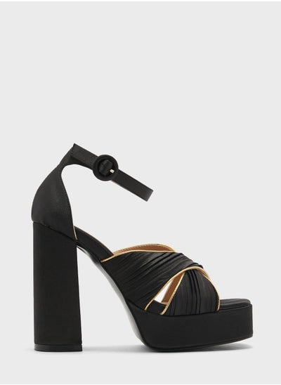 Buy Metallic Trim Platform Satin Sandal in Saudi Arabia