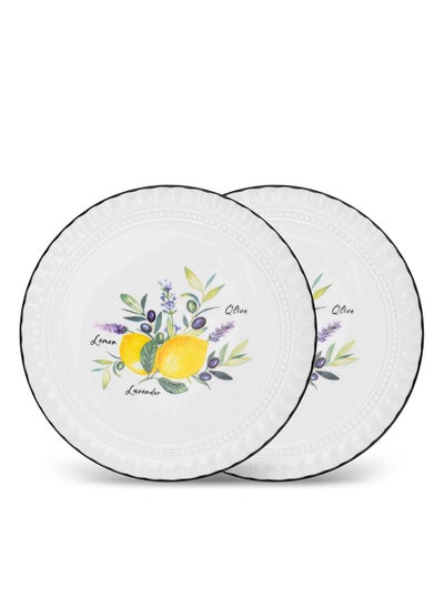 Buy Set of 2 Side Plates 16cm, Porcelain Provence Lemon, Plate For Dessert, Salad, Appetizer, Microwave, Oven, and Dishwasher Safe, Scratch Resistant, Kitchen Tableware in UAE