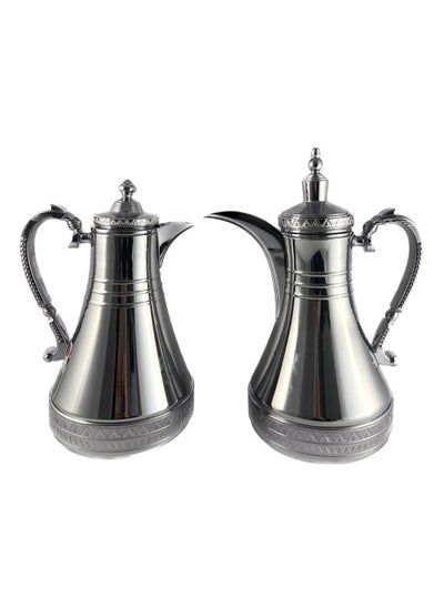 Buy 2-Piece Tea & Coffee Flask - 0.75 Liter & 1 Liter Capacity - Glass Inner - Steel Body - Silver in UAE