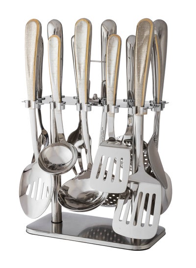 Buy 13 Piece Stainless Steel Serving Spoon Set Silver & Gold in Saudi Arabia