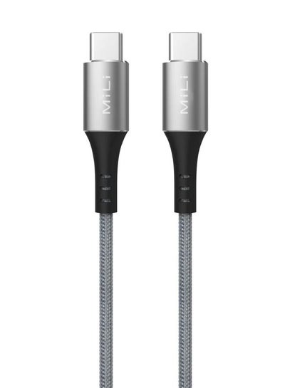 Buy Braided High Speed Type-C to Type-C Cable, 100 cm Grey in Saudi Arabia