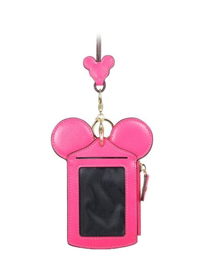 Buy Leather ID Card Holder Rose Pink/Black/Gold in UAE