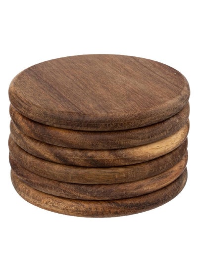 Buy 6-Piece High Quality Acacia Coaster Brown 10 cm 194192 in Saudi Arabia