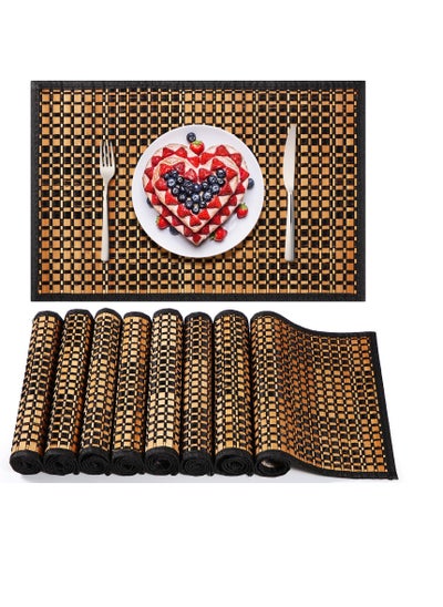 Buy Natural Bamboo Placemats, 8 Pcs 18 x 12 inch Washable Heat Resistant Bamboo Dining Table Mats, Anti-Slip Elegant Bamboo Place Mats for Dining Room and Kitchen Table, Brown in Saudi Arabia