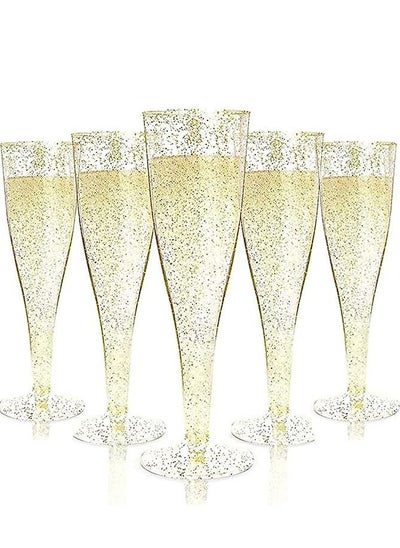 Buy Glittering Gold 30 Piece Disposable Flutes Elegant Plastic Glasses for Parties Weddings and Showers Versatile Clear Cups Mimosas More Premium Party Supplies in UAE