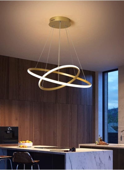 Buy 2 Rings Modern Led Chandelier Dimmable Pendant Ceiling Light With Remote Control for Living Room Farmhouse Kitchen Adjustable Height Chandeliers for Dining Room Bedroom Hallway in Saudi Arabia