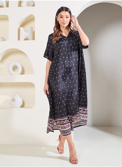 Buy Floral AOP Waist Tie Up Kaftan Midi Dress in Saudi Arabia